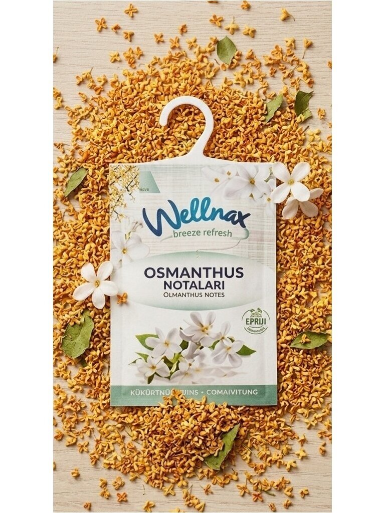 WELLNAX Breeze Refresh kvepenių (osmanthus) kvapo pakabinamas gaiviklis spintoms, 21g 1 WELLNAX Breeze Refresh kvepenių (osmanthus) kvapo pakabinamas gaiviklis spintoms, 21g 1