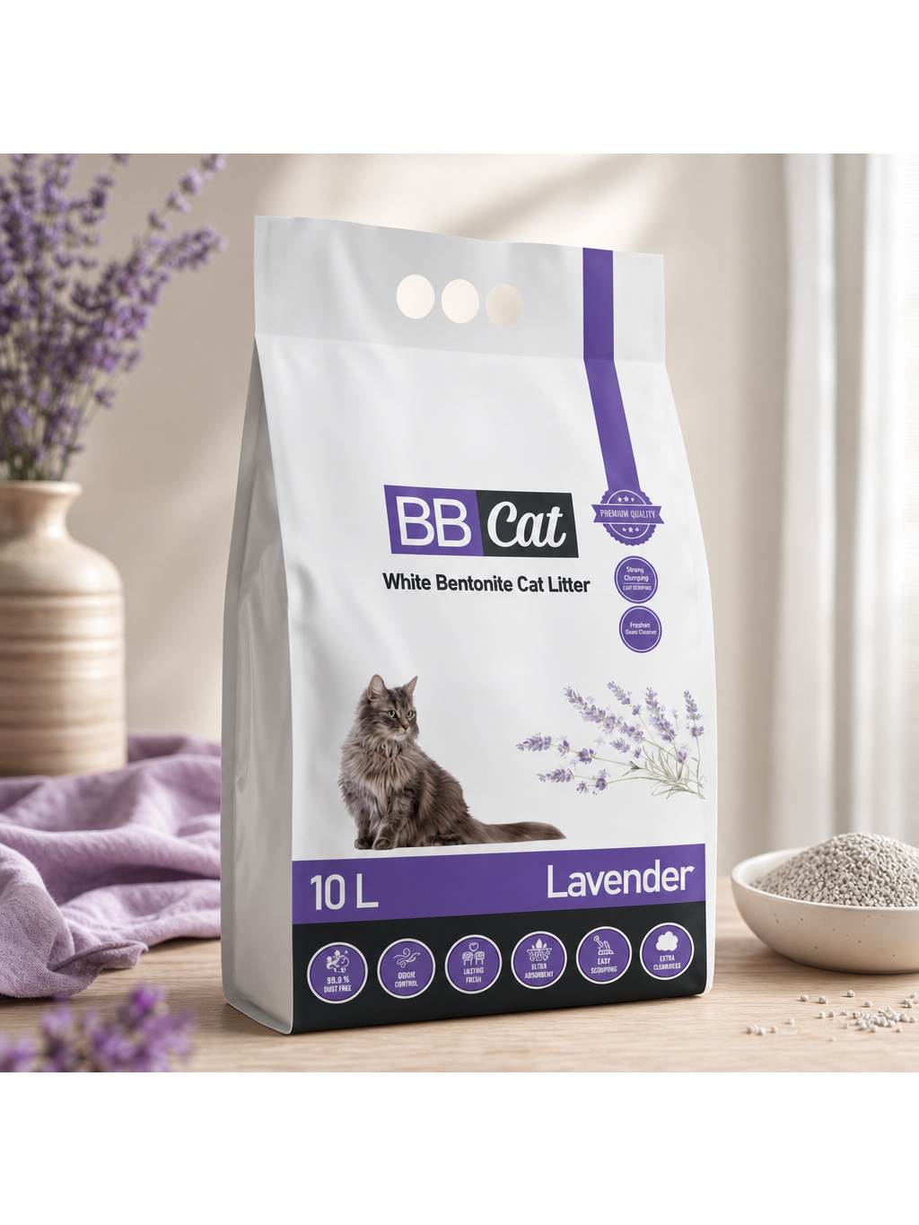 Balto bentonito kraikas Levandų kvapo BB Cat, 10 L / 8,4 kg Balto bentonito kraikas Levandų kvapo BB Cat, 10 L / 8,4 kg