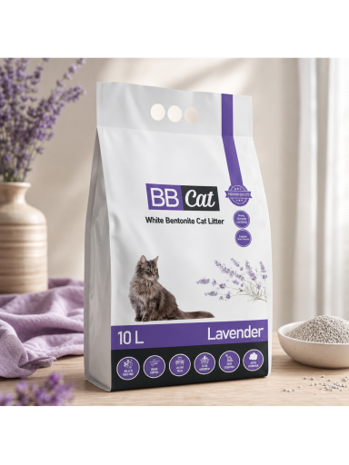 Balto bentonito kraikas Levandų kvapo BB Cat, 10 L / 8,4 kg Balto bentonito kraikas Levandų kvapo BB Cat, 10 L / 8,4 kg