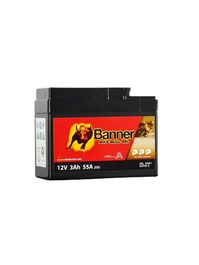 Banner 3Ah Bike Bull GEL 12V 53A akumuliatorius 113x48x85mm