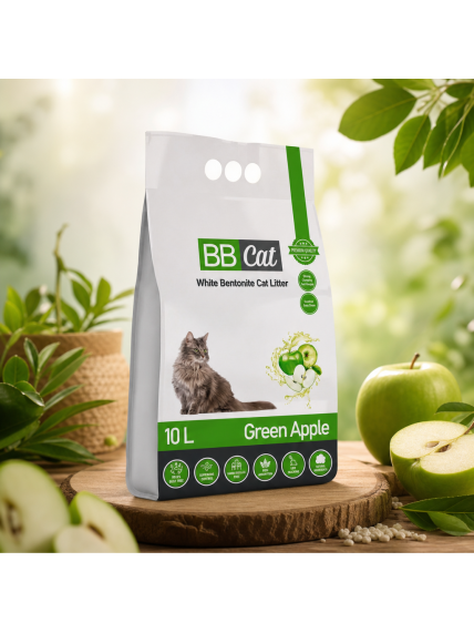 Balto bentonito kraikas Žaliojo obuolio kvapo BB Cat, 10 L / 8,4 kg Balto bentonito kraikas Žaliojo obuolio kvapo BB Cat, 10 L / 8,4 kg