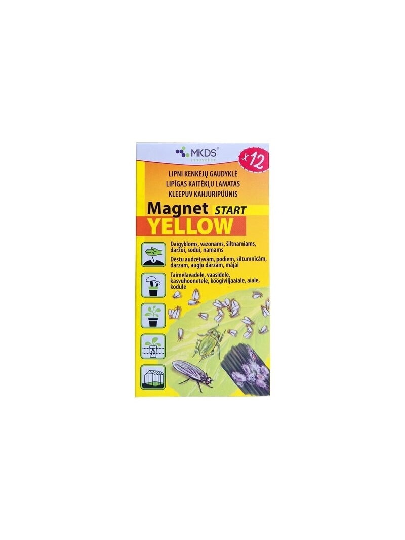 Baltasparnių, blakučių, amarų gaudyklės Magnet start yellow (7x14cm), 12 vnt Baltasparnių, blakučių, amarų gaudyklės Magnet start yellow (7x14cm), 12 vnt