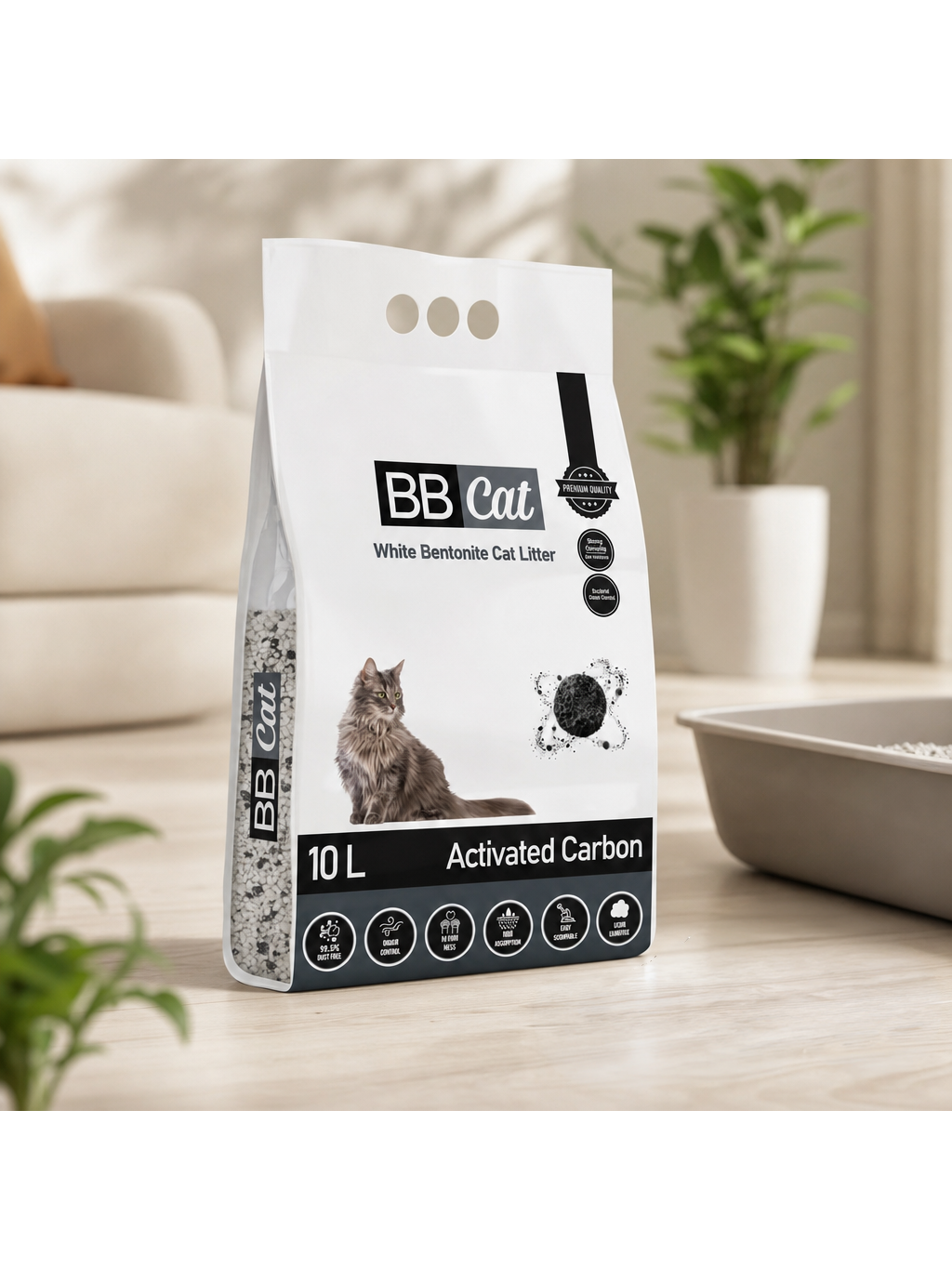 Balto bentonito kraikas su aktyvinta anglimi BB Cat, 10 L / 8,4 kg Balto bentonito kraikas su aktyvinta anglimi BB Cat, 10 L / 8,4 kg