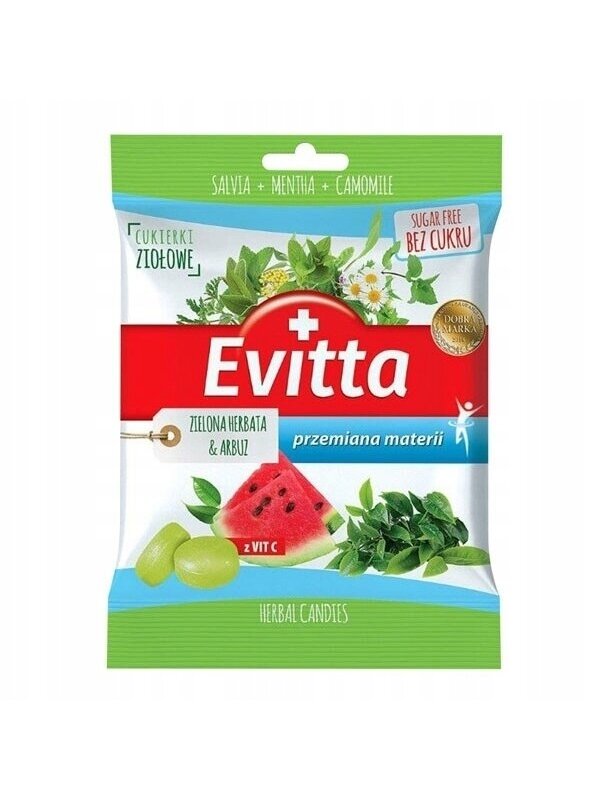 Becukriai arbūzų ir žalios arbatos skonio saldainiai EVITTA, 60g