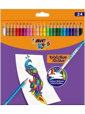BIC Spalvoti pieštukai su trintuku Kids Evolution Illusion 24 spalvų rinkinys BIC Spalvoti pieštukai su trintuku Kids Evolution Illusion 24 spalvų rinkinys