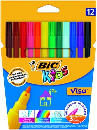 Bic Spalvoti flomasteriai Kids Visa 12 spalvų rinkinys 002758 Bic Spalvoti flomasteriai Kids Visa 12 spalvų rinkinys 002758