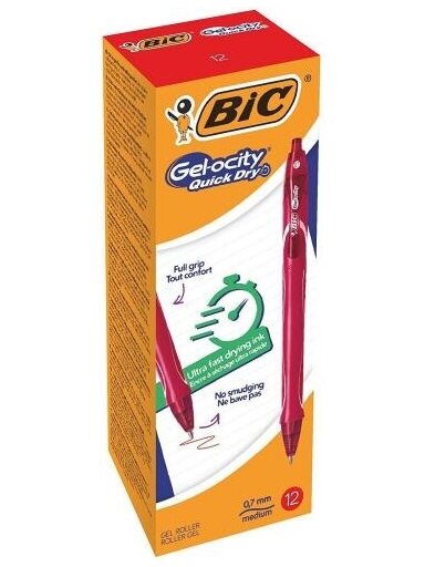 Bic Gelinis rašiklis Gel-Ocity Quick Dry, raudonas, pakuotėje 12 vnt. 494671