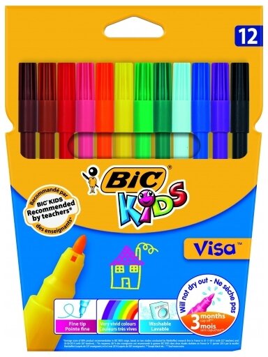 Bic Spalvoti flomasteriai Kids Visa 12 spalvų rinkinys 002758