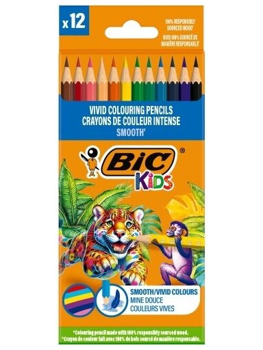BIC Spalvoti pieštukai Kids Smooth 12 spalvų rinkinys