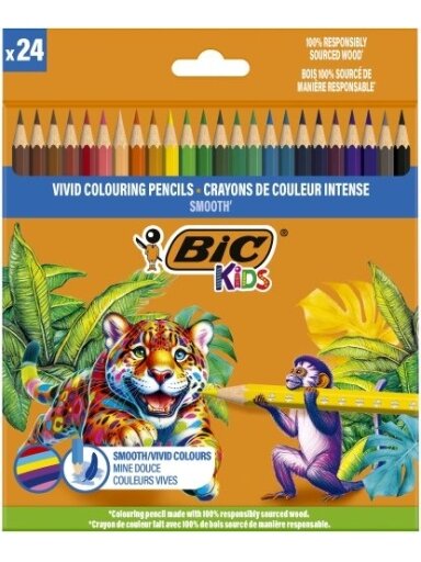 BIC Spalvoti pieštukai Kids Smooth 24 spalvų rinkinys