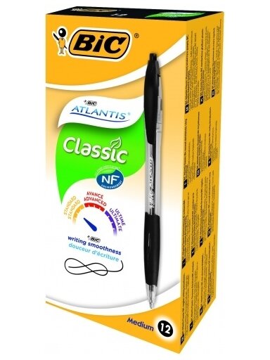 Bic Tušinukas Atlantis Classic 1.0 mm, juodas, pakuotėje 12 vnt. 136717