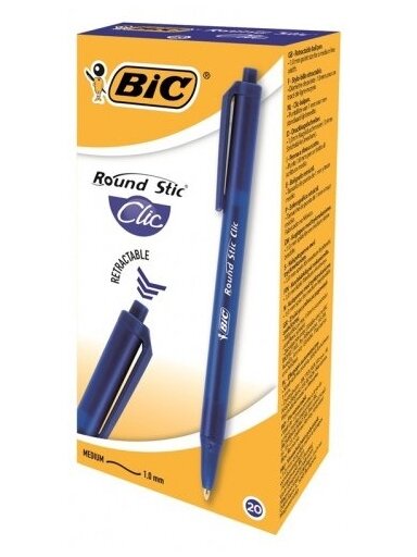 Bic Tušinukas Round Stic Clic 1.0 mm, mėlynas, pakuotėje 20 vnt. 379640 NP
