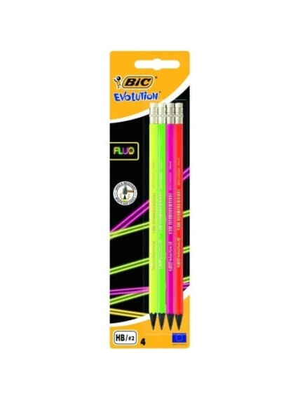 Bic Pieštukai su trintuku Evolution Fluo HB, 4 vnt. rinkinys, įvairių korpuso spalvų 449046 Bic Pieštukai su trintuku Evolution Fluo HB, 4 vnt. rinkinys, įvairių korpuso spalvų 449046