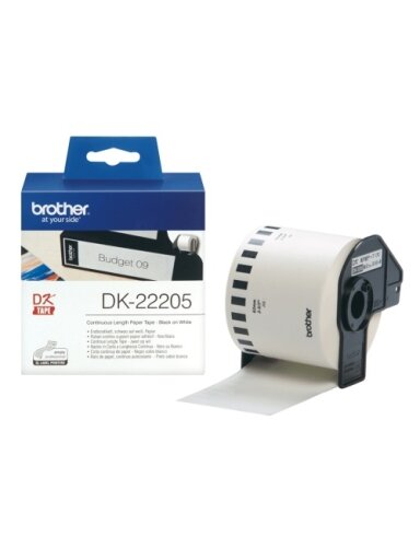 Brother DK-22205 (DK22205) Continuous Paper Label Roll, Black on White, 62mm, 30.48m