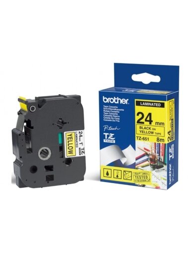 Brother TZe-651 (TZE651) Laminuotos ženklinimo juostos kasetė, Black on Yellow 24mm, 8m