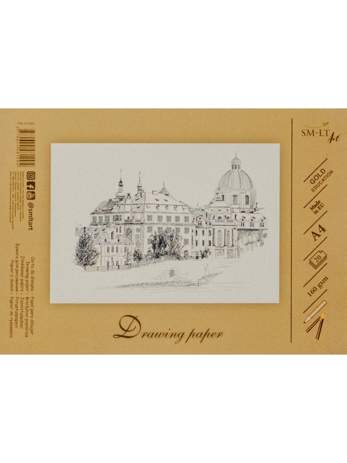 Braižybos ir piešimo popierius SMLT A4, 160 g/m2, 20 lapų, klijuotas Braižybos ir piešimo popierius SMLT A4, 160 g/m2, 20 lapų, klijuotas