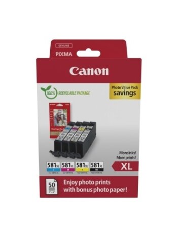 Canon CLI-581XL (2052C004) Photo value pack Rašalinių kasečių komplektas, C/M/Y/BK Canon CLI-581XL (2052C004) Photo value pack Rašalinių kasečių komplektas, C/M/Y/BK