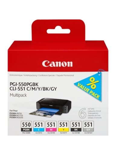 Canon PGI-550/CLI-551 (6496B005) Rašalinių kasečių komplektas, PGBK/C/M/Y/BK/GY
