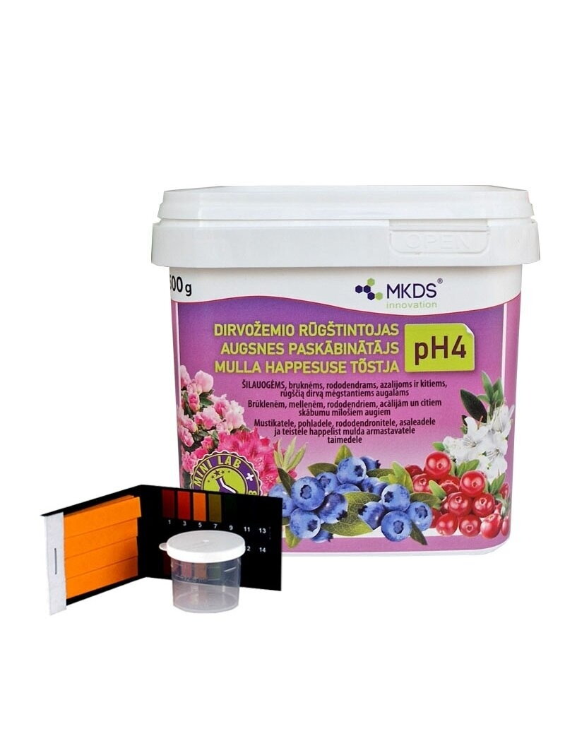 Dirvožemio rūgštintojas pH4 su mini laboratorija, 500 g Dirvožemio rūgštintojas pH4 su mini laboratorija, 500 g