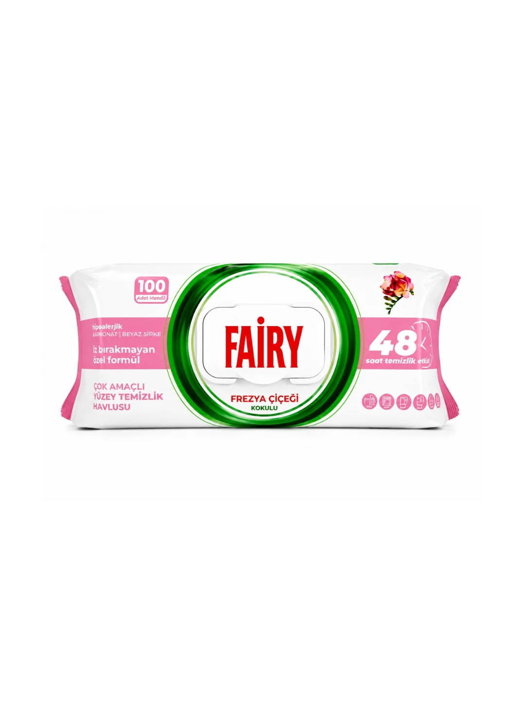 Drėgnos servetėlės Fairy frezijų aromato, 100 vnt. Drėgnos servetėlės Fairy frezijų aromato, 100 vnt.