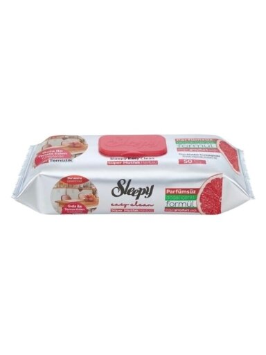 Drėgnos servetėlės Sleepy maistiniams paviršiams Grapefruit, 50vnt Drėgnos servetėlės Sleepy maistiniams paviršiams Grapefruit, 50vnt