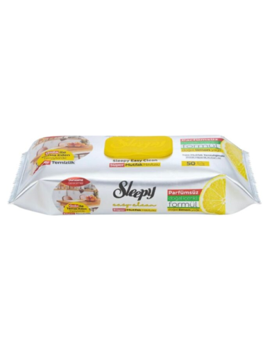 Drėgnos servetėlės Sleepy maistiniams paviršiams Lemon, 50vnt Drėgnos servetėlės Sleepy maistiniams paviršiams Lemon, 50vnt
