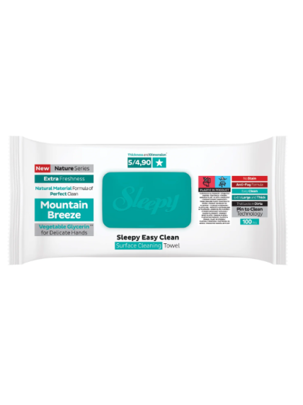 Drėgnos universalios valymo servetėlės Sleepy Easy Clean Mountain Breeze, 100 vnt Drėgnos universalios valymo servetėlės Sleepy Easy Clean Mountain Breeze, 100 vnt