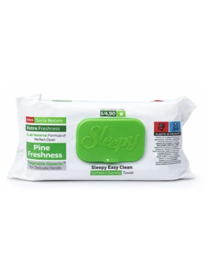 Drėgnos universalios valymo servetėlės Sleepy Easy Clean Pine Freshness, 100 vnt Drėgnos universalios valymo servetėlės Sleepy Easy Clean Pine Freshness, 100 vnt