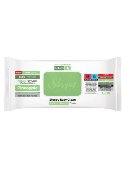 Drėgnos universalios valymo servetėlės Sleepy Easy Clean Pineapple, 100 vnt Drėgnos universalios valymo servetėlės Sleepy Easy Clean Pineapple, 100 vnt