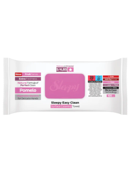 Drėgnos universalios valymo servetėlės Sleepy Easy Clean Pomelo, 100 vnt Drėgnos universalios valymo servetėlės Sleepy Easy Clean Pomelo, 100 vnt