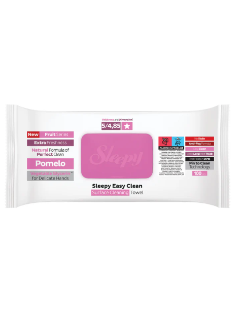 Drėgnos universalios valymo servetėlės Sleepy Easy Clean Pomelo, 100 vnt Drėgnos universalios valymo servetėlės Sleepy Easy Clean Pomelo, 100 vnt