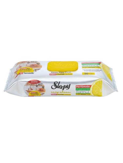 Drėgnos servetėlės Sleepy maistiniams paviršiams Lemon, 50vnt Drėgnos servetėlės Sleepy maistiniams paviršiams Lemon, 50vnt