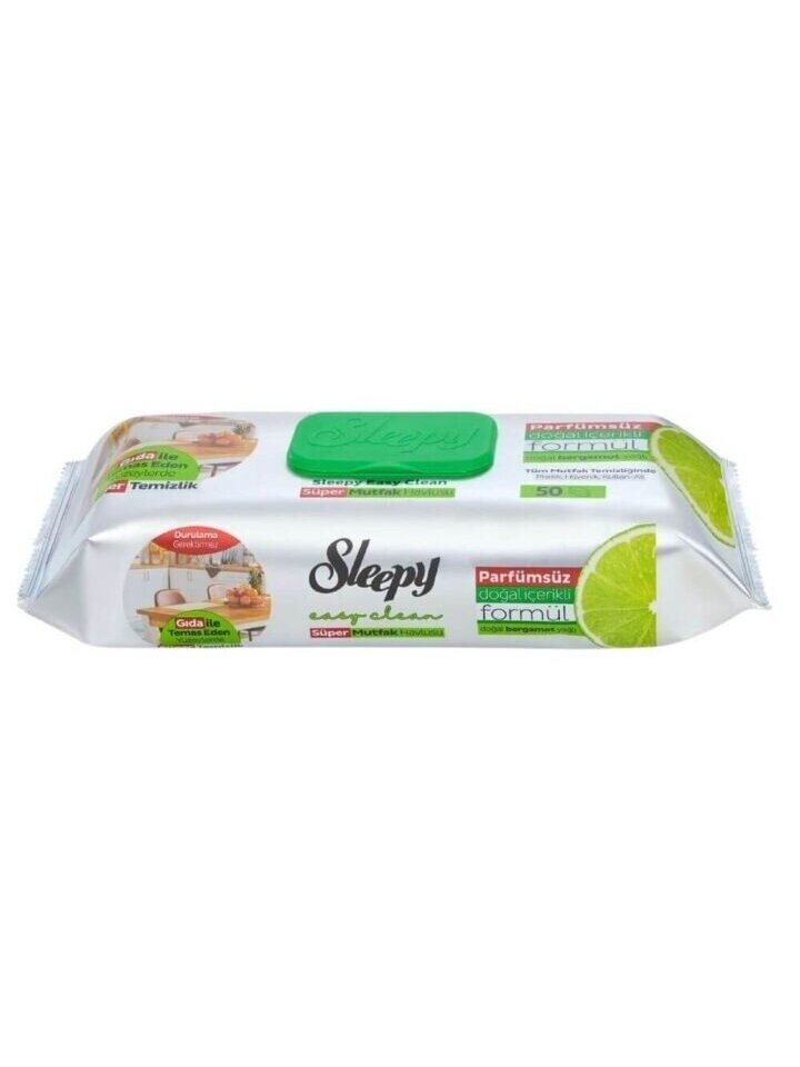 Drėgnos servetėlės Sleepy maistiniams paviršiams Bergamot, 50vnt