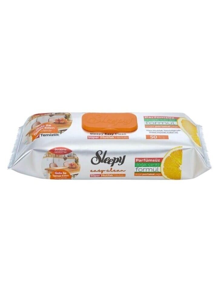 Drėgnos servetėlės Sleepy maistiniams paviršiams Orange, 50vnt