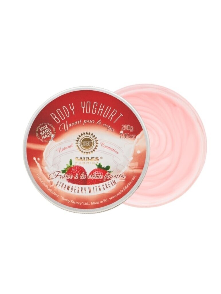 Drėkinamasis kūno jogurtas STRAWBERRIES AND CREAM Saules Fabrika, 200 g Drėkinamasis kūno jogurtas STRAWBERRIES AND CREAM Saules Fabrika, 200 g