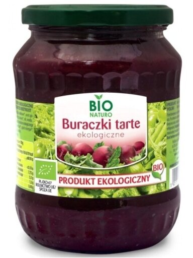 Ekologiški tarkuoti marinuoti burokėliai BIO Naturo, 680g Ekologiški tarkuoti marinuoti burokėliai BIO Naturo, 680g