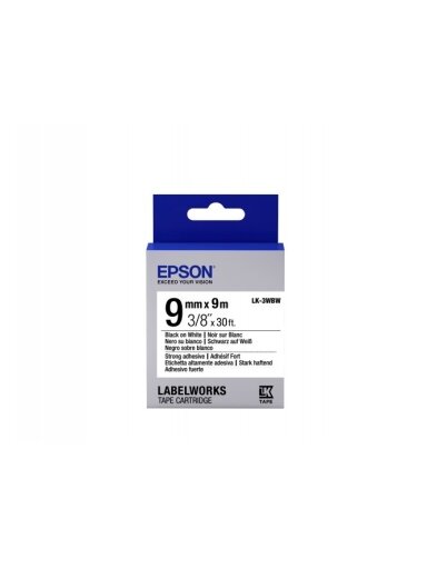 Epson LK-3WBW (C53S653007) Ženklinimo juostos kasetė, Strong Adhesive, Black on White 9mm, 9m