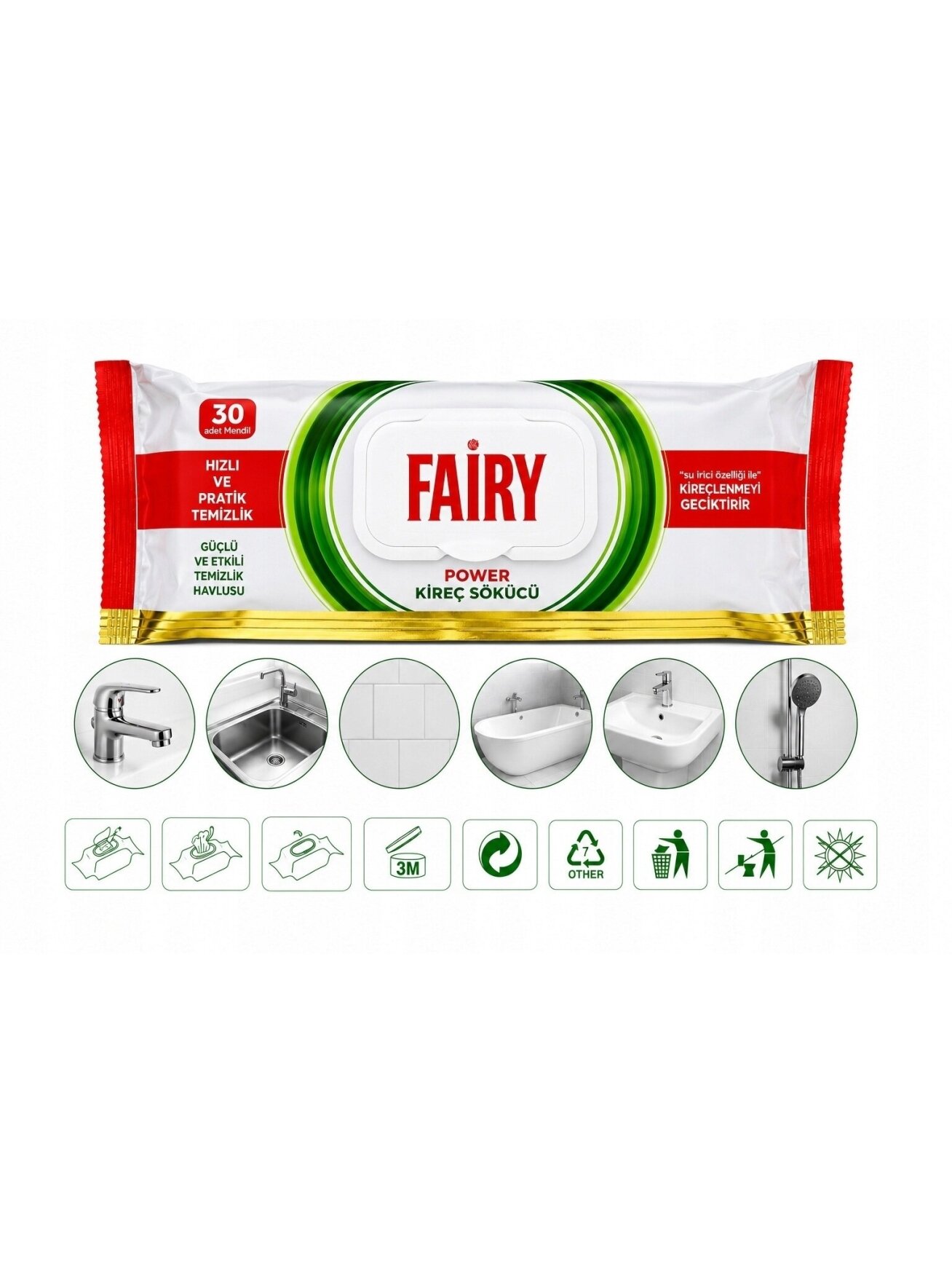 FAIRY valymo servetėlės nuo kalkių vonios kambariui, 30 vnt. FAIRY valymo servetėlės nuo kalkių vonios kambariui, 30 vnt.