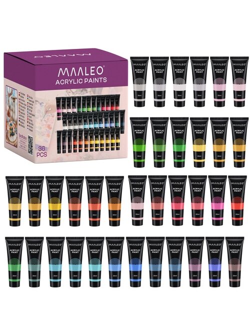 Akriliniai dažai, 20 ml – 36 vnt. „Maaleo“ Akriliniai dažai, 20 ml – 36 vnt. „Maaleo“