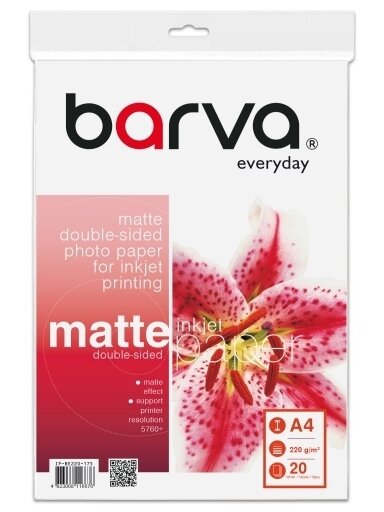 Fotopopierius Barva (IP-BE220-175) Everyday Dvipusis Matinis 220 g/m², A4, 20 lapų