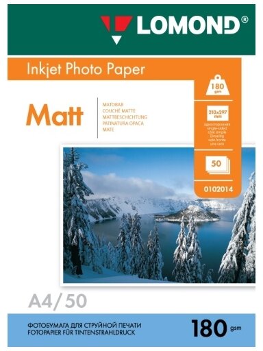 Fotopopierius Lomond Photo Inkjet Paper Matinis 180 g/m2 A4, 50 lapų