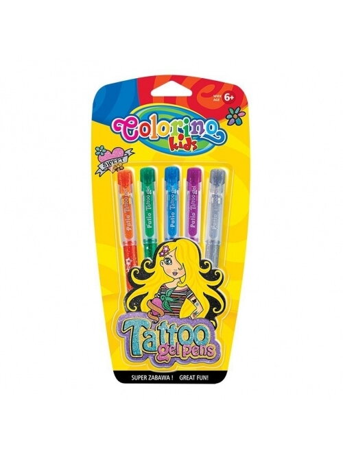 Gelio rašikliai tatuiruotėms Colorino Kids 5 spalvų Gelio rašikliai tatuiruotėms Colorino Kids 5 spalvų