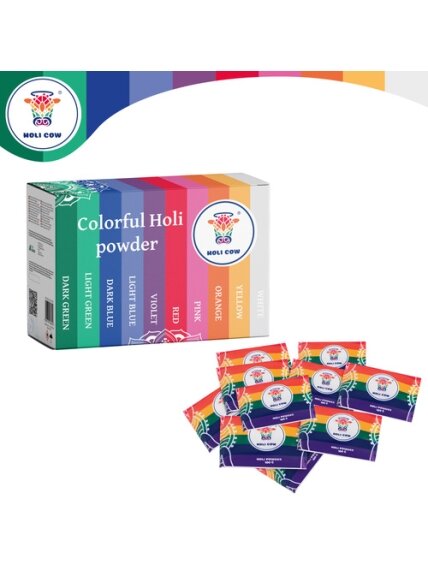 Holi spalvų miltelių rinkinys 10 x 100 g Holi Cow 27334 4