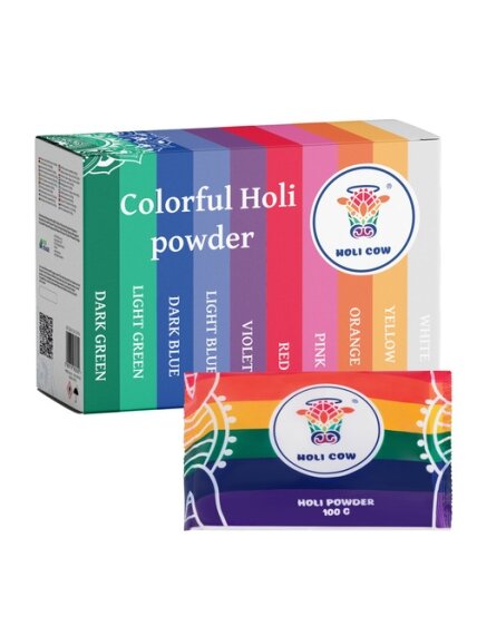 Holi spalvų miltelių rinkinys 10 x 100 g Holi Cow 27334 6