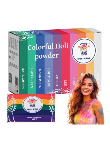 Holi spalvų miltelių rinkinys 10 x 100 g Holi Cow 27334