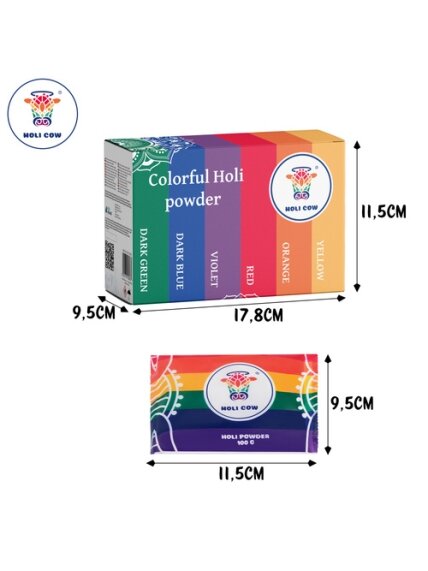 Holi spalvų miltelių rinkinys 6x100g Holi Cow 27335 1
