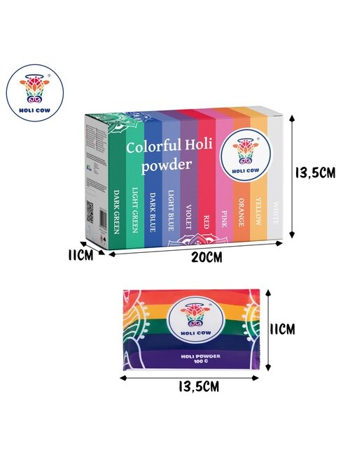 Holi spalvų miltelių rinkinys 10 x 100 g Holi Cow 27334 1