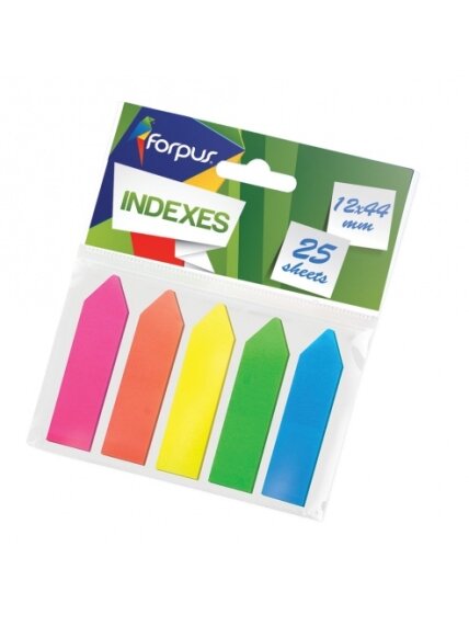 Indeksai Forpus, 12x44mm, spalvoti, plastikiniai, strėlytės (5x25) Indeksai Forpus, 12x44mm, spalvoti, plastikiniai, strėlytės (5x25)