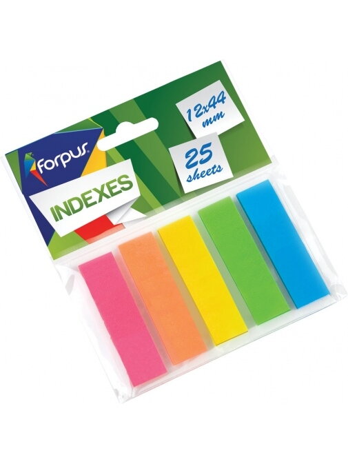 Indeksai Forpus, 12x44mm, spalvoti, plastikiniai (5x25) Indeksai Forpus, 12x44mm, spalvoti, plastikiniai (5x25)
