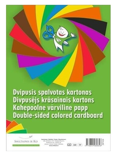 Kartonas SMLT, A4, 190 g, spalvotas, dvipusis, (16)  0708-100
